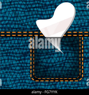 Jeans denim con sfondo bianco cuore Foto Stock