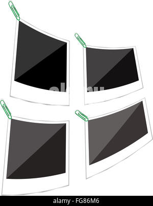 Polaroid foto fotogrammi impostati con clip su sfondo bianco Foto Stock