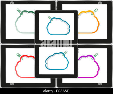 Parola bolla vuota su nero tablet pc impostato. sociale il concetto di rete Foto Stock