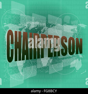 Il concetto di business: parola presidente su schermo tattile digitale Foto Stock