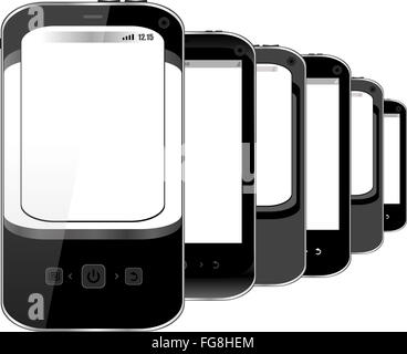 Foto realistiche di illustrazione di diversi telefoni intelligenti con copyspace sullo schermo - isolato Foto Stock