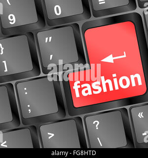 Tastiera per computer con parole di moda - background sociale Foto Stock