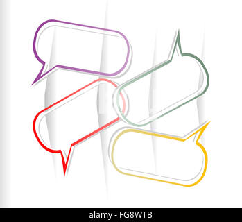 Set di fumetto di nuvole e bolle come adesivi ed etichette con bordi colorati Foto Stock