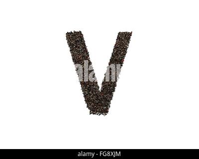3d caratteri formanti la lettera V isolata su uno sfondo bianco visto da sopra Foto Stock