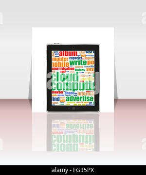 Tablet PC con una nuvola di business icone di parola isolata su sfondo bianco Foto Stock