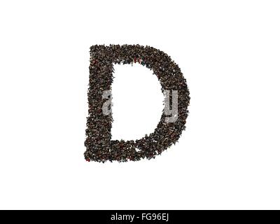 3d caratteri formanti la lettera D isolato su uno sfondo bianco visto da sopra Foto Stock