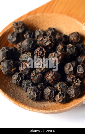 Close-up di pepe nero in grani, girato con un obiettivo macro Foto Stock