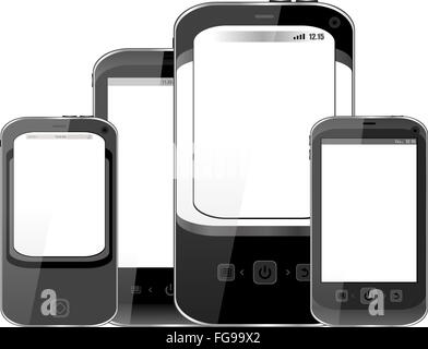 Smart Phone set isolato su sfondo bianco Foto Stock