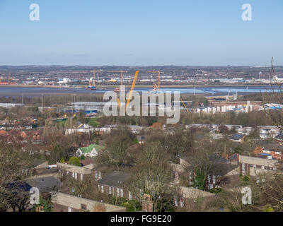 Nuovo Mersey ponte Gateway costruzione in distanza. Foto Stock