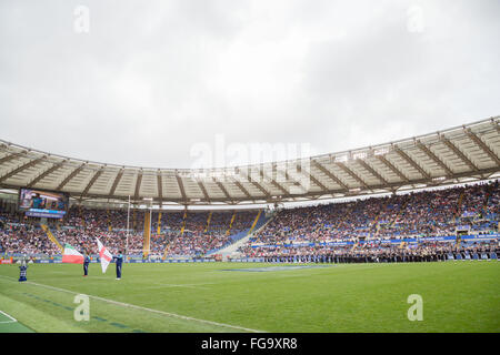 Roma, Italia. Xiv Feb, 2016. Marina Militare Italiana (Marina Militare) a RBS 6 Nazioni durante la partita Italia vs Inghilterra allo Stadio Olimpico di Roma. © Davide Fracassi/Pacific Press/Alamy Live News Foto Stock