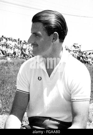 Driver britannico Graham Hill all inizio del Motorsport e formale e Grand Prix racing in Canada nella gara di Mosport via vicino Bownmanville, Ontario,1960 Foto Stock