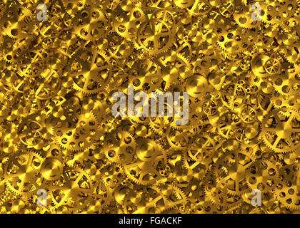 Metallo giallo ingranaggi Texture. Scena 3d. Foto Stock