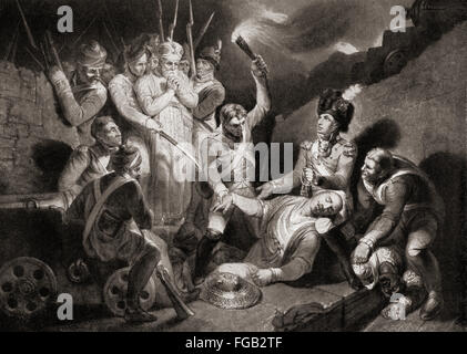 La scoperta del corpo di Tipu Sahib a Seringapatam, 1799. Sultano Tipu, 1750 - 1799. Sultan Fateh Ali Khan Shahab aka la tigre di Mysore e Tipu Sahib. Sovrano del Regno di Mysore, India. Foto Stock