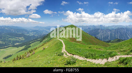 Sentiero escursionistico nel paesaggio di montagna delle Alpi Allgau sul Fellhorn cresta dall'Fellhorn verso Soellereck. Foto Stock