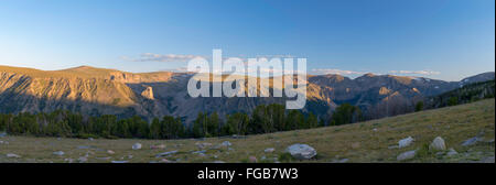 Guardando verso sud attraverso il Rock Creek Valley verso Beartooth Pass da sopra treeline, Absaroka-Beartooth deserto, Custer Nat Foto Stock