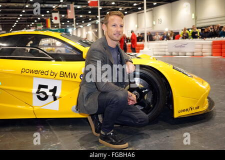 Londra, Inghilterra, Regno Unito : 18 Febbraio 2016 : Jenson Button partecipare al colloquio presso il London Classic Car Mostra anteprima sera presso l'Excel di Londra. Credito: Vedere Li/Alamy Live News Foto Stock