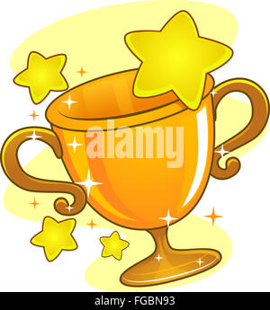 Illustrazione di un Golden Cup Trofeo circondato da stelle Foto Stock