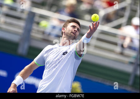 Delray Beach, Florida, Stati Uniti d'America. 18 Febbraio, 2016. TIM SMYCZEK (USA) in azione qui sconfigge Donald giovani (USA)16 76(2) 62 al 2016 Delray Beach aprire un ATP Masters 250 torneo tenutasi al Delray Beach Tennis Center. Credito: Andrea, Patrono/ZUMA filo/Alamy Live News Foto Stock