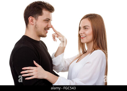 Felice coppia giovane divertirsi insieme cutely Foto Stock