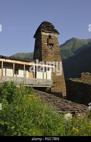 Dartlo, vecchio villaggio con torri difensive, Tusheti, Georgia Foto Stock