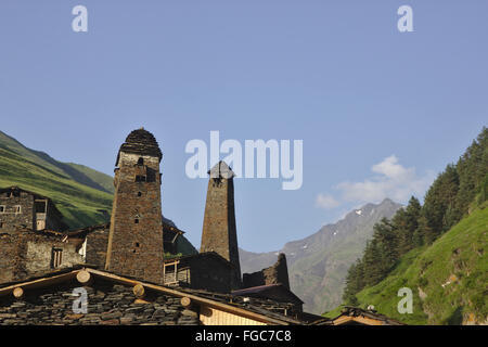 Dartlo, vecchio villaggio con torri difensive, Tusheti, Georgia Foto Stock