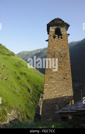 Dartlo, vecchio villaggio con torri difensive, Tusheti, Georgia Foto Stock