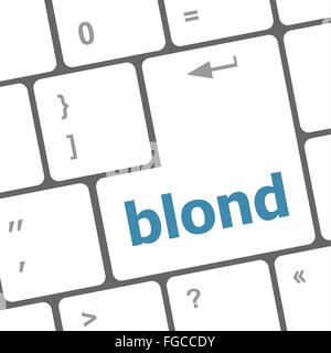 Blonde parola su un tasto della tastiera del notebook, pulsante calcolatore Foto Stock