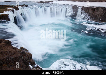 Godafoss in inverno, Fossholl, Regione del Sud, Islanda Foto Stock