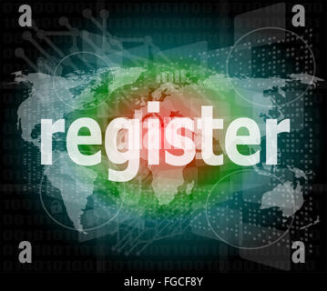 Il concetto di business: parole registrarsi sul business schermo digitale Foto Stock