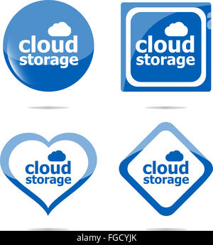 Lo storage cloud - cloud computing icona set di adesivi isolato su bianco Foto Stock