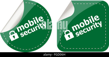 La sicurezza mobile stickers etichetta tag set isolato su bianco Foto Stock