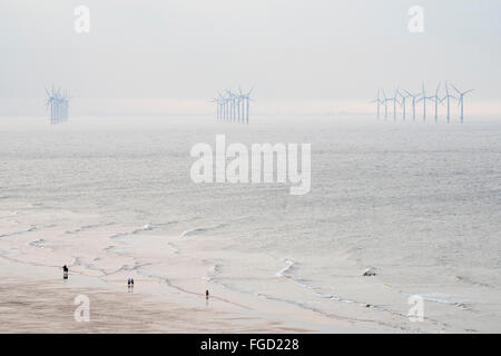 Redcar per centrali eoliche da Saltburn, North Yorkshire. Foto Stock