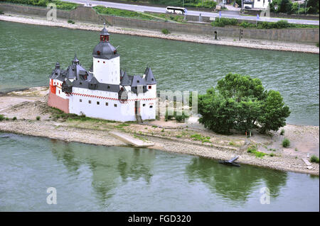 Il castello Pfalzgrafenstein sull'isola Falkenau vicino a Kaub dal di sopra, Valle del Reno superiore e centrale, Germania Foto Stock