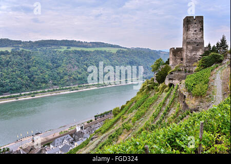 Il castello di Gutenfels, noto anche come Castello Caub, sopra la città Kaub, Valle del Reno superiore e centrale, Germania Foto Stock