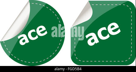 Ace set di adesivi, pulsante icona isolato su bianco Foto Stock