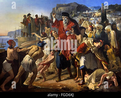 L'imbarco Pargans (1827) l'episodio 1819, e prima della guerra greca di Indipendenza (1821-1829) contro la Turchia Apollodoro Alphonse Callet (1799-1831) Francia - Francese Foto Stock