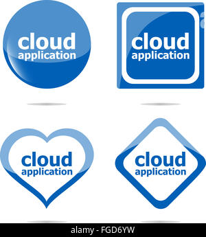 Applicazione cloud stickers etichetta tag set isolato su bianco Foto Stock