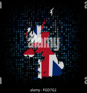 Mappa del Regno Unito bandiera sul codice esadecimale illustrazione Foto Stock