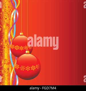 Le lampadine di Natale con i fiocchi di neve su sfondo rosso. Illustrazione Vettoriale