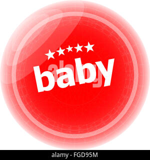 Baby word su adesivi rossi button, label Foto Stock