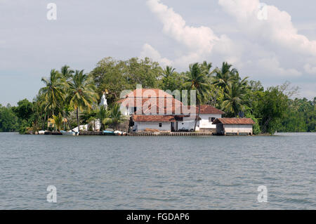 Tempio Kothduwa o Koth Duwa Raja Maha Viharaya, Kothduwa isola sul fiume Maduganga, Galle distretto del sud della Provinc Foto Stock