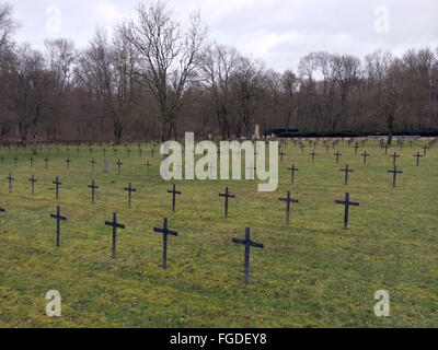 Verdun, Francia. Xx Febbraio 2014. Vista di croci nere al cimitero militare tedesco vicino Apremont-la-Foret vicino a Verdun, Francia, 20 febbraio 2014. Il villaggio è stato distrutto dall'artiglieria nella battaglia di Verdun nel 1915. Foto: Gerd Roth/dpa/Alamy Live News Foto Stock