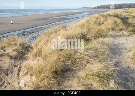 Le dune di sabbia e Borth beach, Ynyslas, Borth, Ceredigion, Dyfed,Galles,U.K.,l'Europa Foto Stock