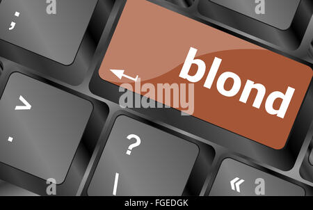 Blonde parola su un tasto della tastiera del notebook, pulsante calcolatore Foto Stock