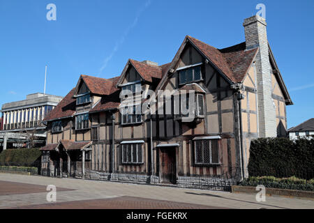 William al luogo di nascita di Shakespeare su Henley Street, Stratford Upon Avon, Warwickshire, Inghilterra, Regno Unito. Foto Stock