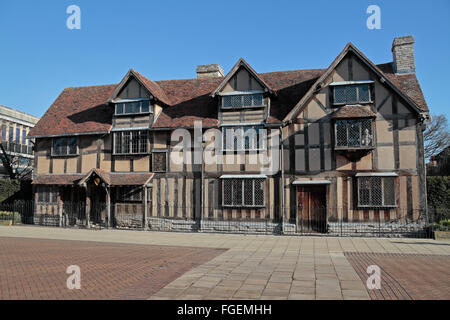 William al luogo di nascita di Shakespeare su Henley Street, Stratford Upon Avon, Warwickshire, Inghilterra, Regno Unito. Foto Stock