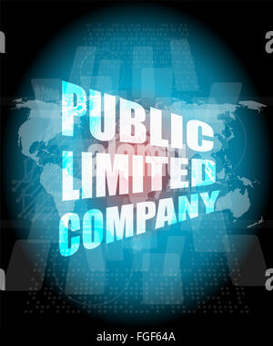 Public limited company su schermo tattile digitale Foto Stock