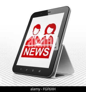 News concept: Computer tablet con Anchorman sul display Foto Stock
