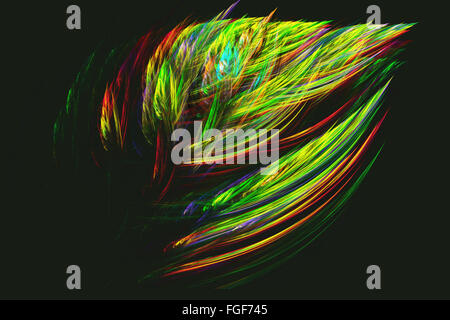 Il frattale Immagine: su uno sfondo nero raffigura whimsical come linee colorate fasci luminosi. Foto Stock