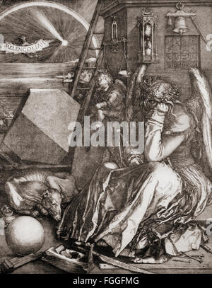 Melencolia I, dopo il 1514 incisione di rinascimento tedesco master Albrecht Dürer. Foto Stock